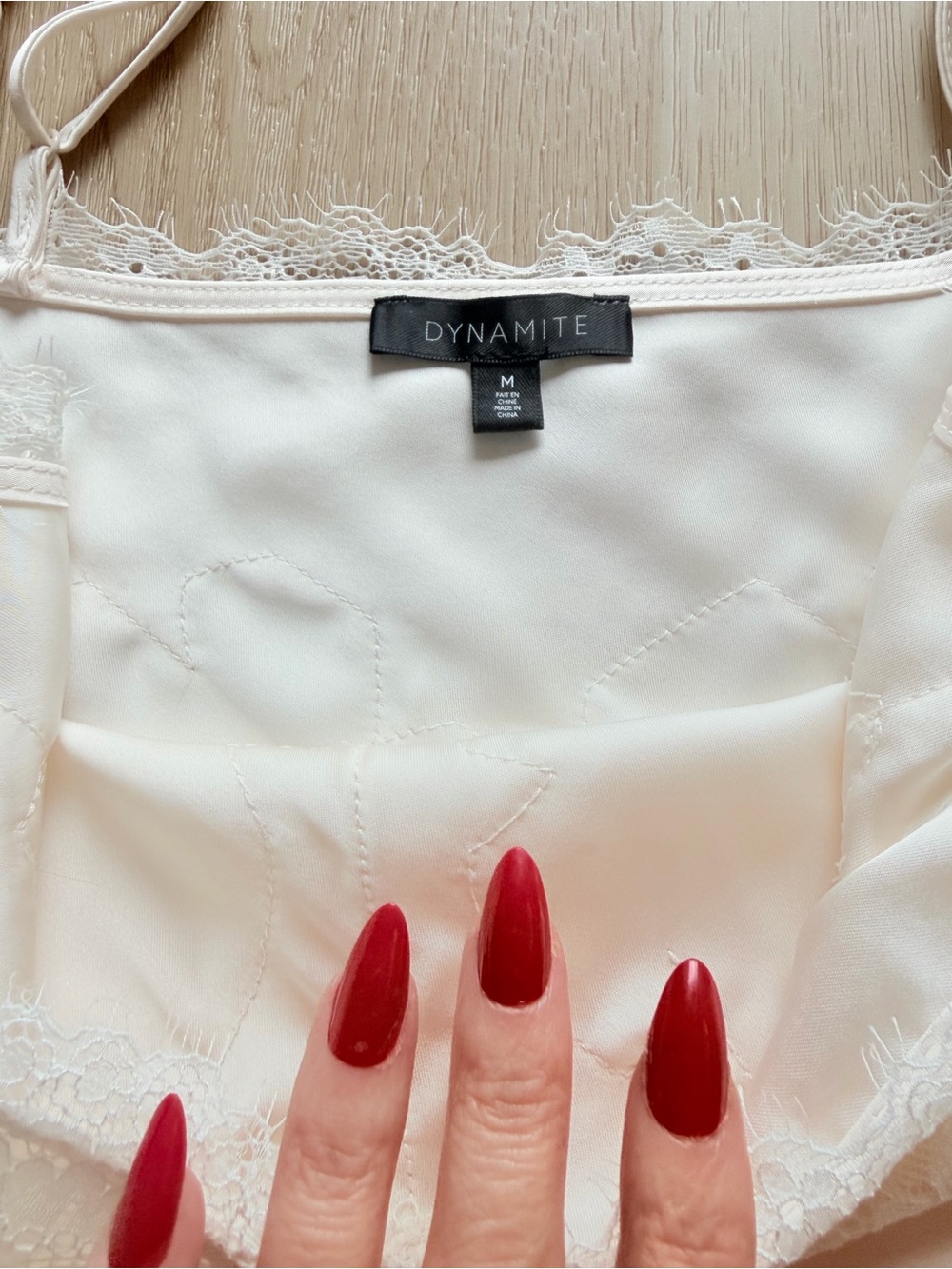 Dynamite Cassie Asymmetric Lace Satin Cami sea salt cream NWOT - Picture 6 of 7